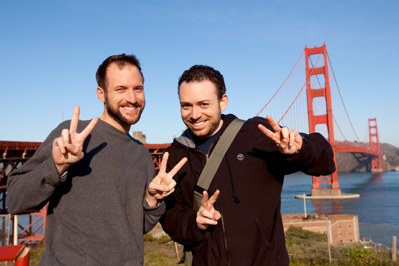 Matt Browne and Jason Mejia in front of the Golden Gate Bridge