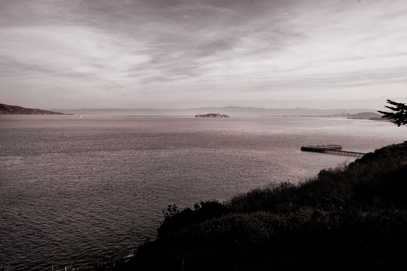 View of Alcatraz from the Golden Gate Bridge