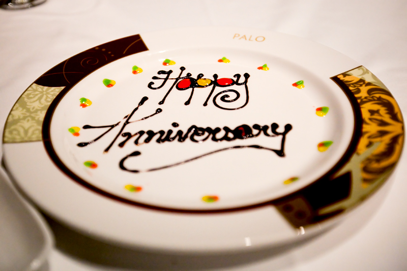 Special Happy Anniversary plate at Palo - Disney Dream