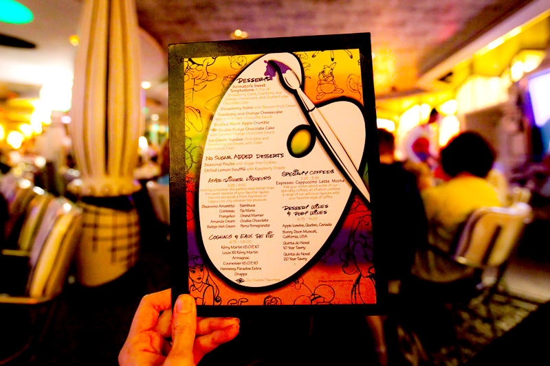 Dessert menu at Animator's Palate