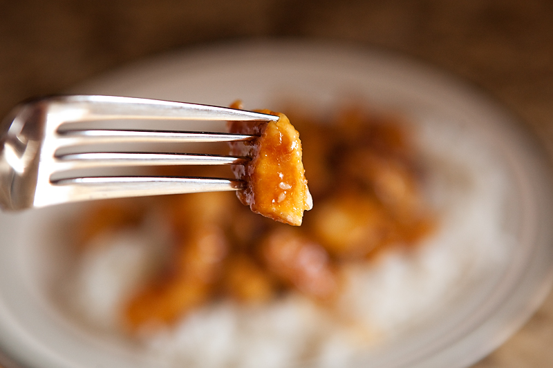 Chicken Teriyaki on fork