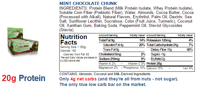 Mint Chocolate Quest Bar Nutrition Facts – Runners High Nutrition