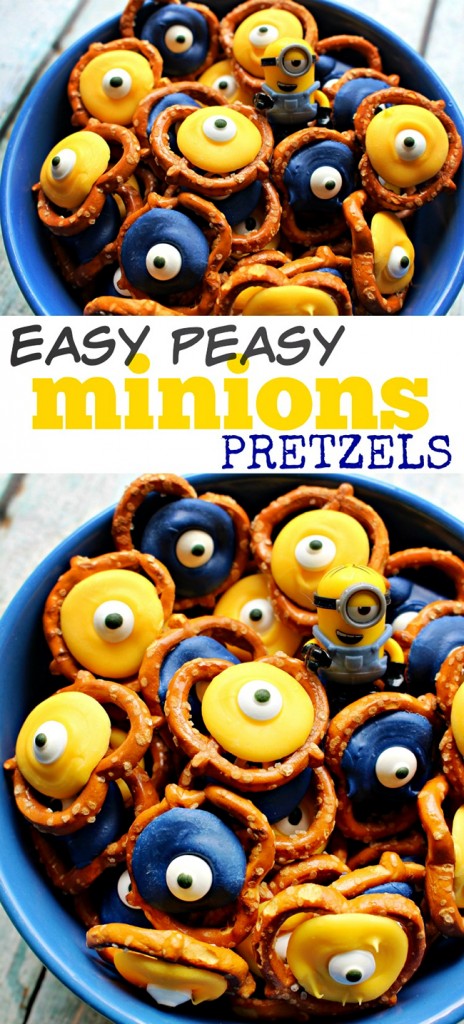 simple minions candy and pretzel snack mix