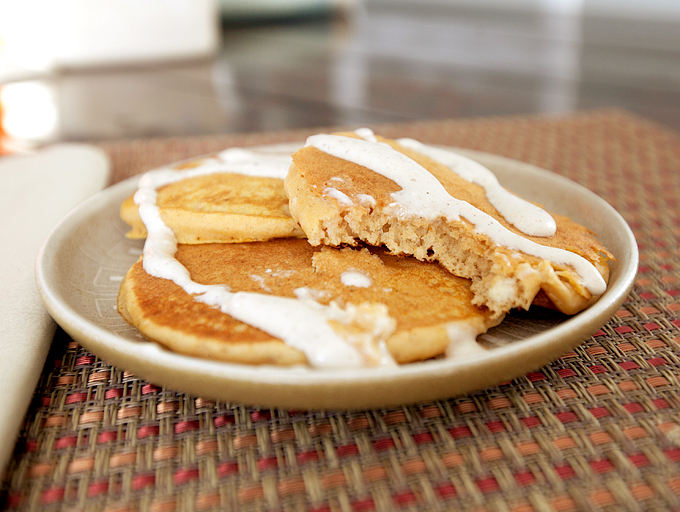 Pumpkin Pie Pancakes with Cream Cheese Drizzle