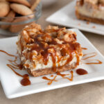 Caramel Apple Cheesecake Squares - with a Nilla and graham cracker crust, salted caramel sauce and a sweet crumbly topping.