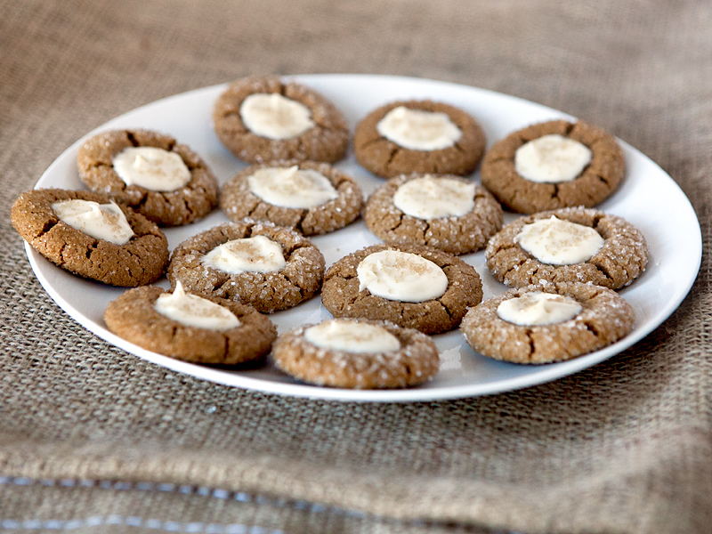 Gingerbread thumbprint cookies with butter rum filling . I LOVE these - so chewy and delicious for the holidays!