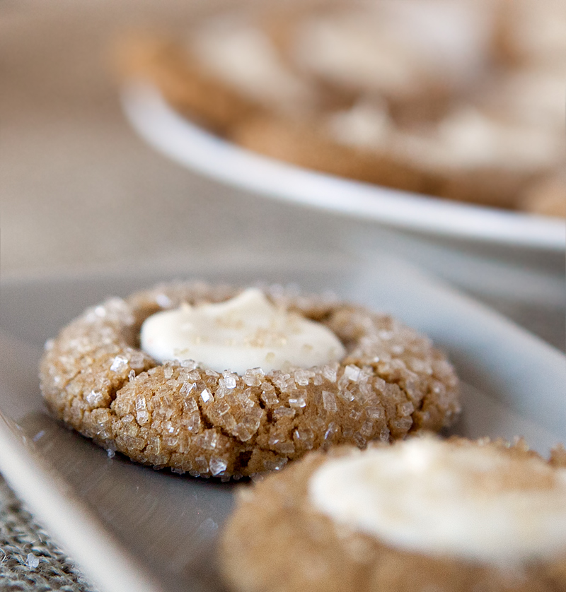 Gingerbread thumbprint cookies with butter rum filling . I LOVE these - so chewy and delicious for the holidays!