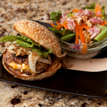 Blue Apron Meal Delivery - Juicy Lucy burgers with salad
