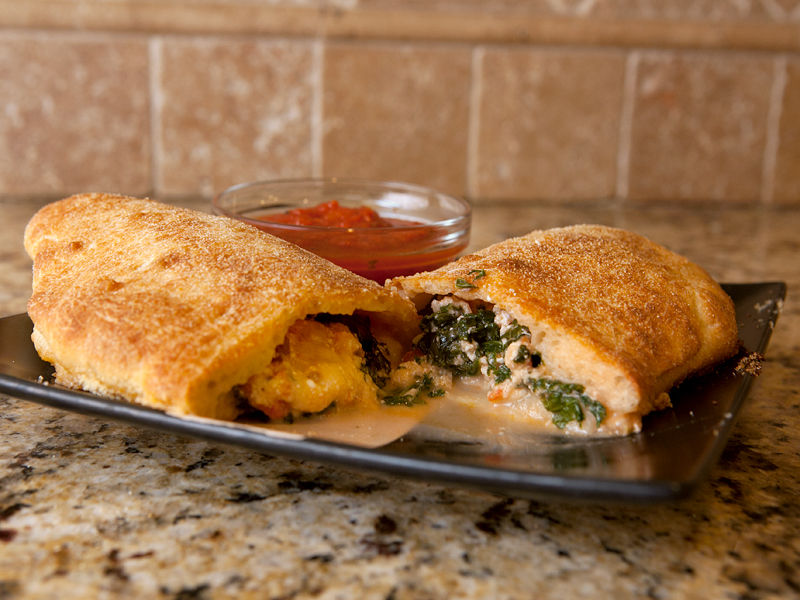 Blue Apron Meal Delivery - Three Cheese Calzone with Kale and Tomato Sauce