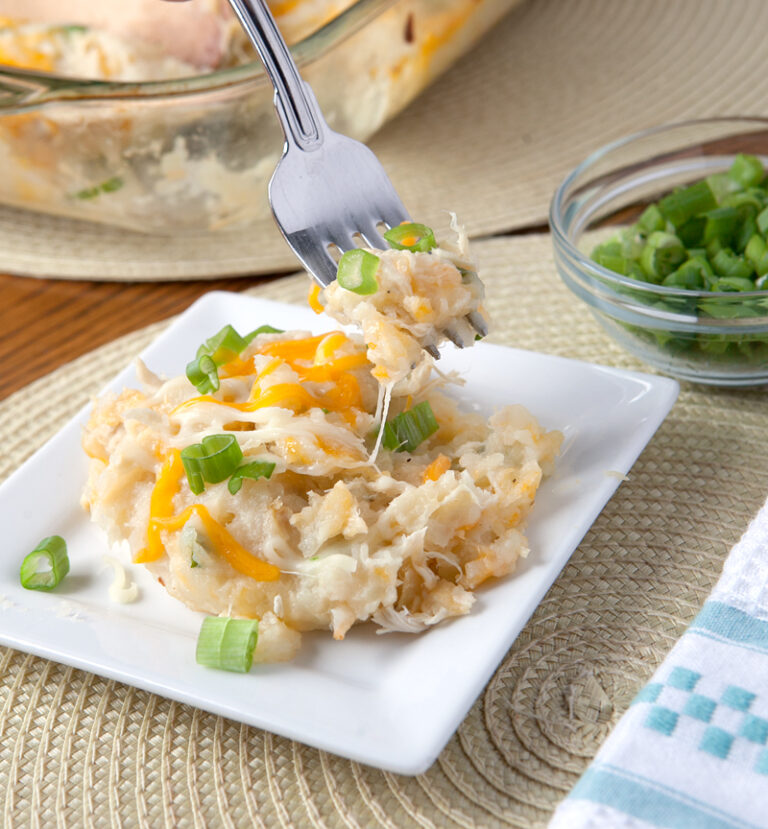 Cheesy chicken and potato casserole made WITHOUT any canned condensed soups! Really easy and super delicious weeknight dinner idea!