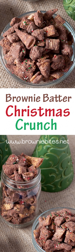 Brownie Batter Christmas Crunch Snack Mix - this mix is SO chocolate-y  and you can use any combination of cereals that you like.  Leave out the sprinkles or use different colors for different holidays