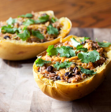 Southwestern Stuffed Spaghetti Squash - once you roast the squash, this dinner comes together quickly and is SO GOOD! My husband has already begged me to make it again and again!