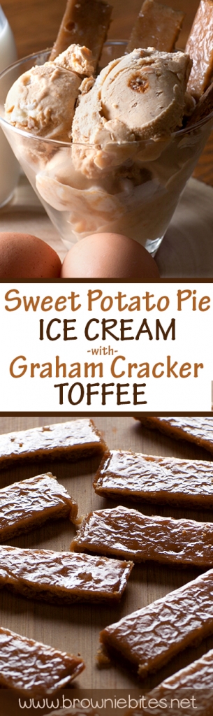 Sweet Potato Pie Ice Cream is the perfect winter ice cream. Served it with pieces of homemade graham cracker toffee for a sweet crunch!