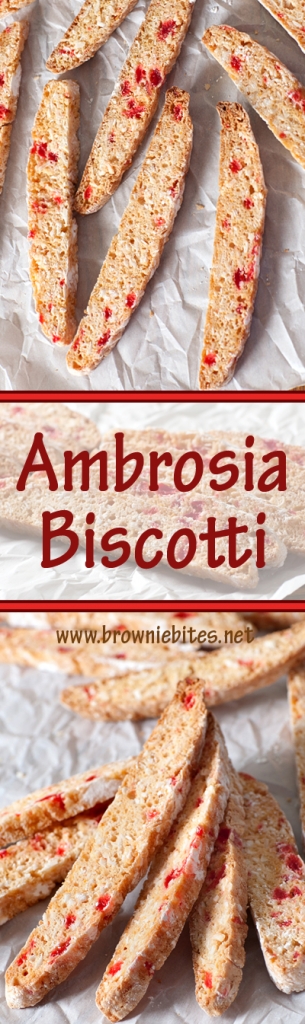 Ambrosia Biscotti is full of flavor from cherries, coconut, and orange - perfect with your morning coffee!