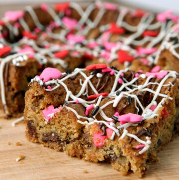 A perfectly-sized 6 inch chocolate chip cookie cake recipe for two for Valentine's Day!