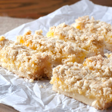 Lemon Oatmeal Crumble Bars - the filling is strong and tart and the crust is soft yet sturdy. The whole thing is finished off with a crunchy crumbly oatmeal topping. These were a hit with everyone I gave them to!!