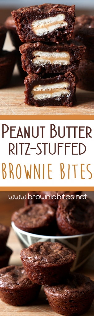 Fudgy, gooey brownie bites stuffed with peanut butter Ritz Bits for an extra salty crunch. This uses one of my favorite brownie bites recipes as the base!