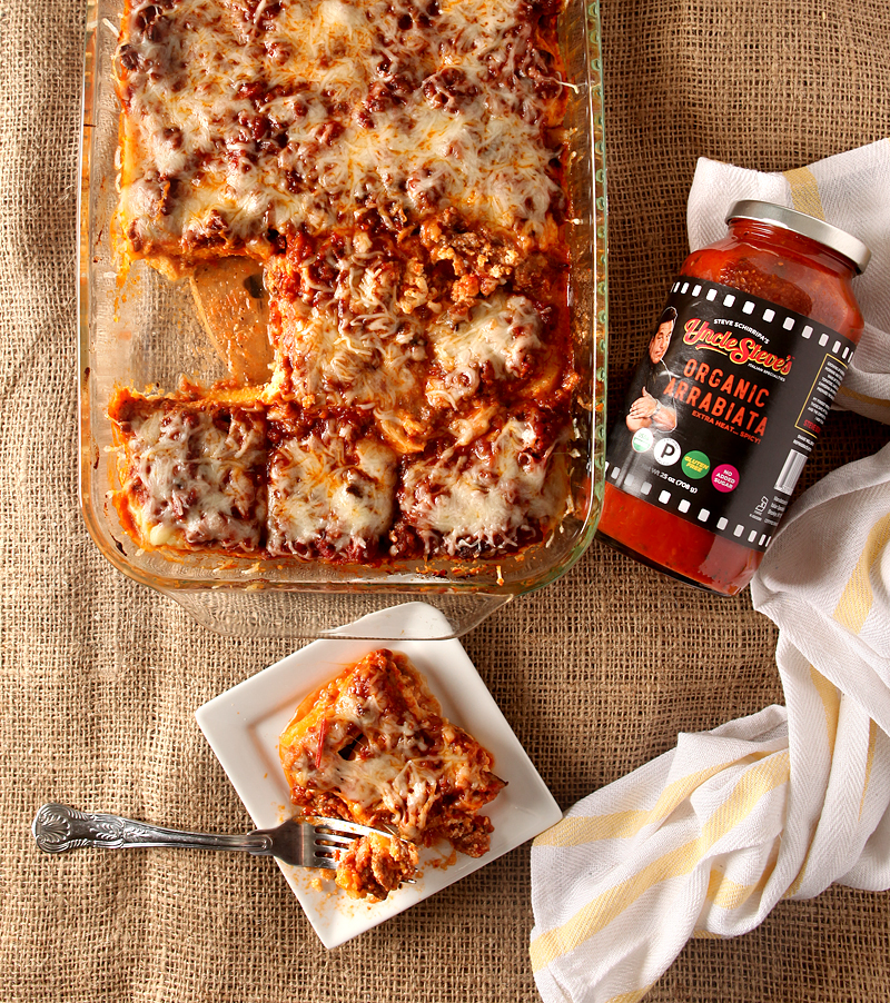 Easy weeknight dinner idea - this cheesy Italian sausage casserole uses pre-made polenta and pasta sauce so you can have it on the table fast!