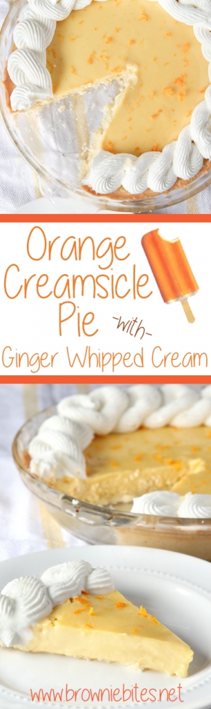 Smooth orange creamsicle pie with the best homemade ginger whipped cream EVER!  Omg so good!