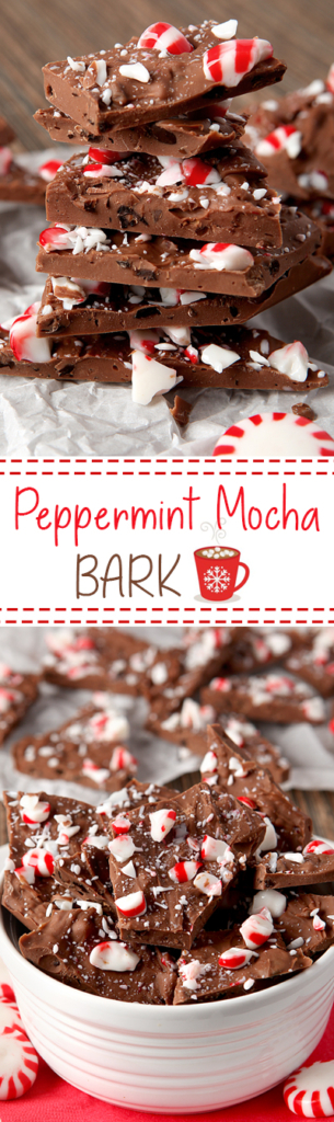 Peppermint Mocha Bark!  If you love the Starbucks holiday drink or if you love munching on chocolate-covered espresso beans, you will go nuts over this festive recipe.