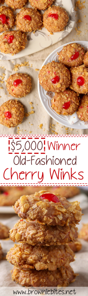 Old Fashioned Cherry Winks cookies rolled in crushed Corn Flakes! There's something so cozy about vintage recipes!