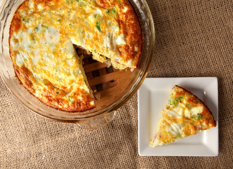 Low carb breakfast idea - crustless broccoli, ham, and cheese quiche. Full of flavor!