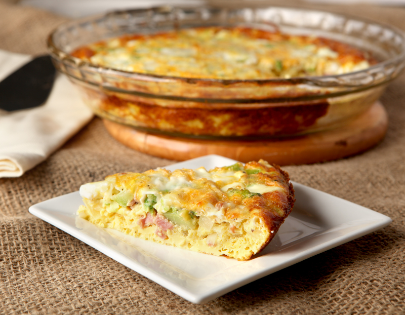 Low carb breakfast idea - crustless broccoli, ham, and cheese quiche. Full of flavor!