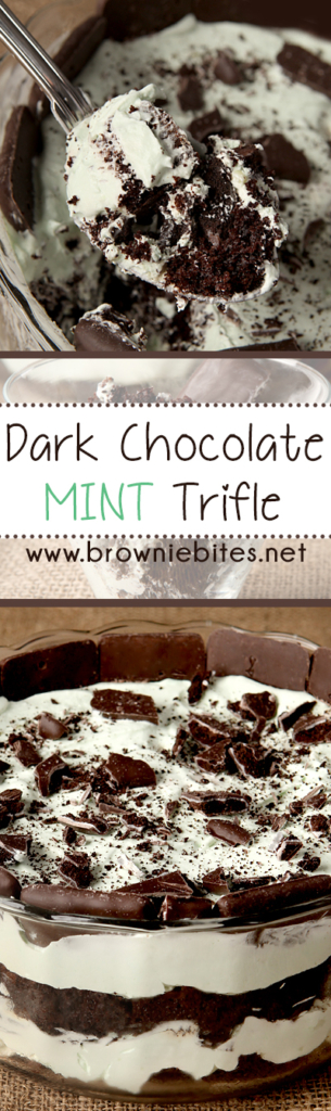 Dark Chocolate Mint Trifle - A homemade white chocolate mint mousse is layered with dark chocolate cake and chocolate mint cookies - one of my favorite easy trifles.
