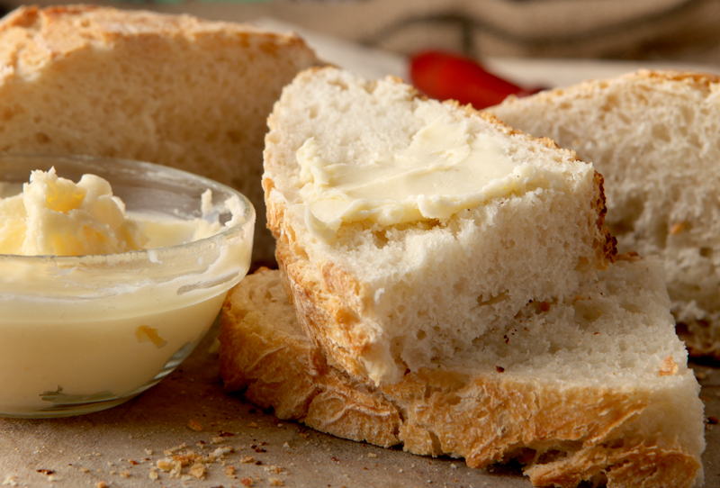 An easy no knead homemade bread with a crunchy crust and creamy homemade butter!