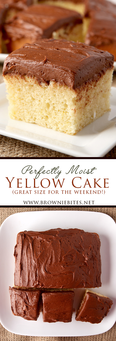 This is it - my favorite yellow cake! This recipe makes an incredibly moist yellow cake that is a perfect small size (8 inch square) for a weekend treat.