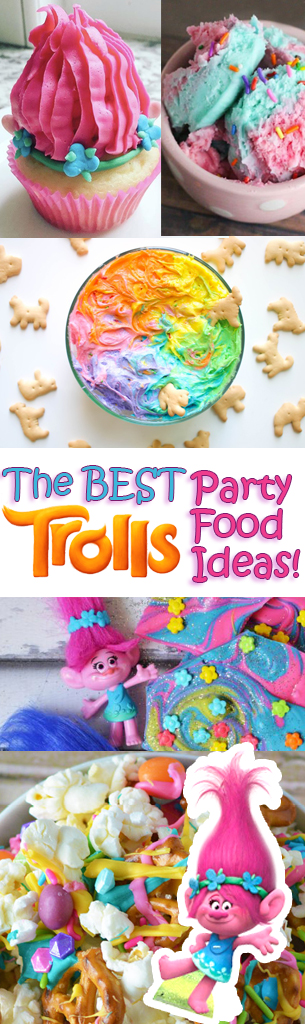 Trolls Party Food Ideas! A giant list of snacks, desserts, cupcakes, cakes, cookies, snack mix, and everything else you need to throw the best Trolls party!