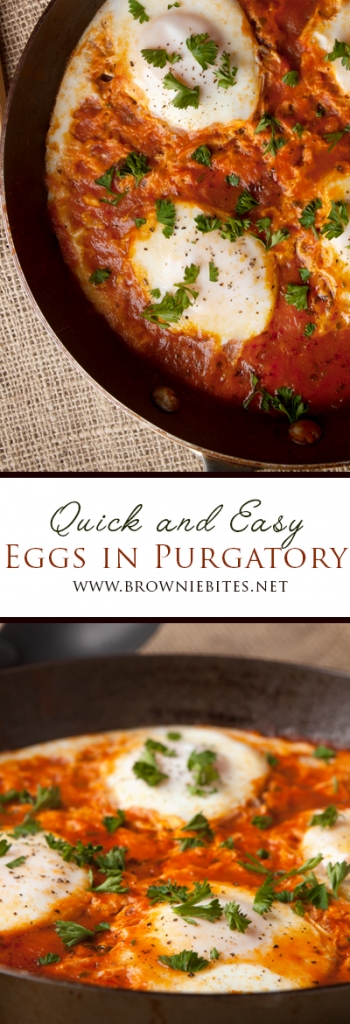 Quick and easy dinner idea - eggs in purgatory using spicy spaghetti sauce - ready in just 10 minutes!