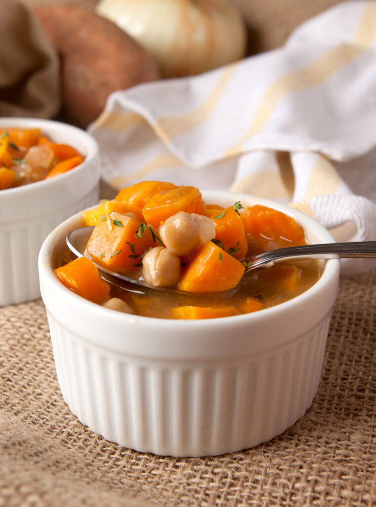 This sweet potato and chickpea stew is packed with chunky vegetables and protein from the chickpeas in a flavorful broth - such a comfort meal during cold nights!