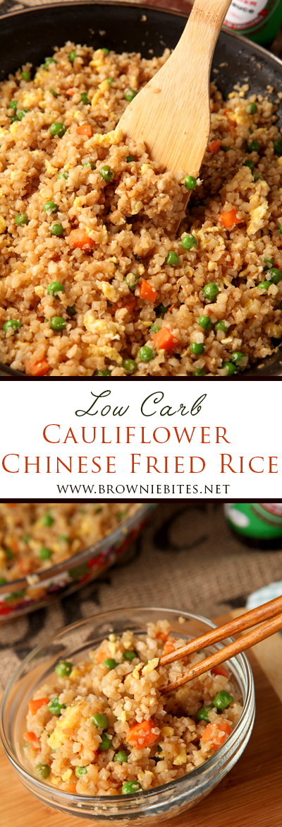 Do you miss yummy Chinese take-out on a low carb diet?  This fried cauliflower rice NEEDS to be in your life!  I promise you it can pass for the real thing - use this cauliflower chinese fried rice on its own, add chicken, or serve with any of your favorite low carb chinese dishes!  Seriously it's so good, you HAVE to try it!  