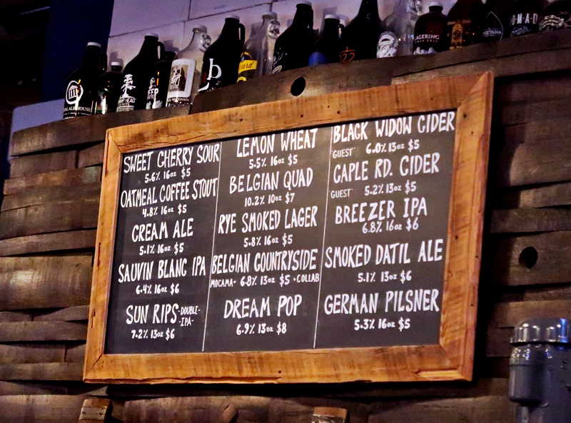 Menu board in Bog Brewing Company in St. Augustine