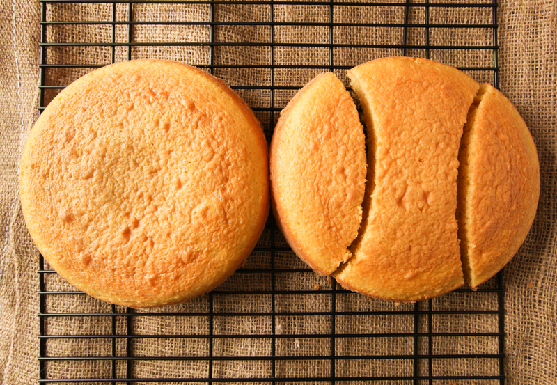 Cut up one round cake for bunny ears and bowtie