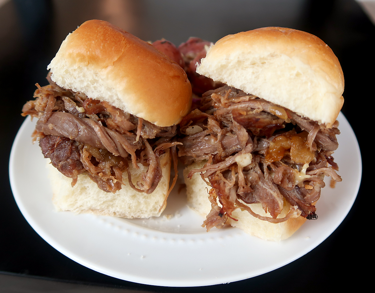 French onion beef sliders with potato slaw