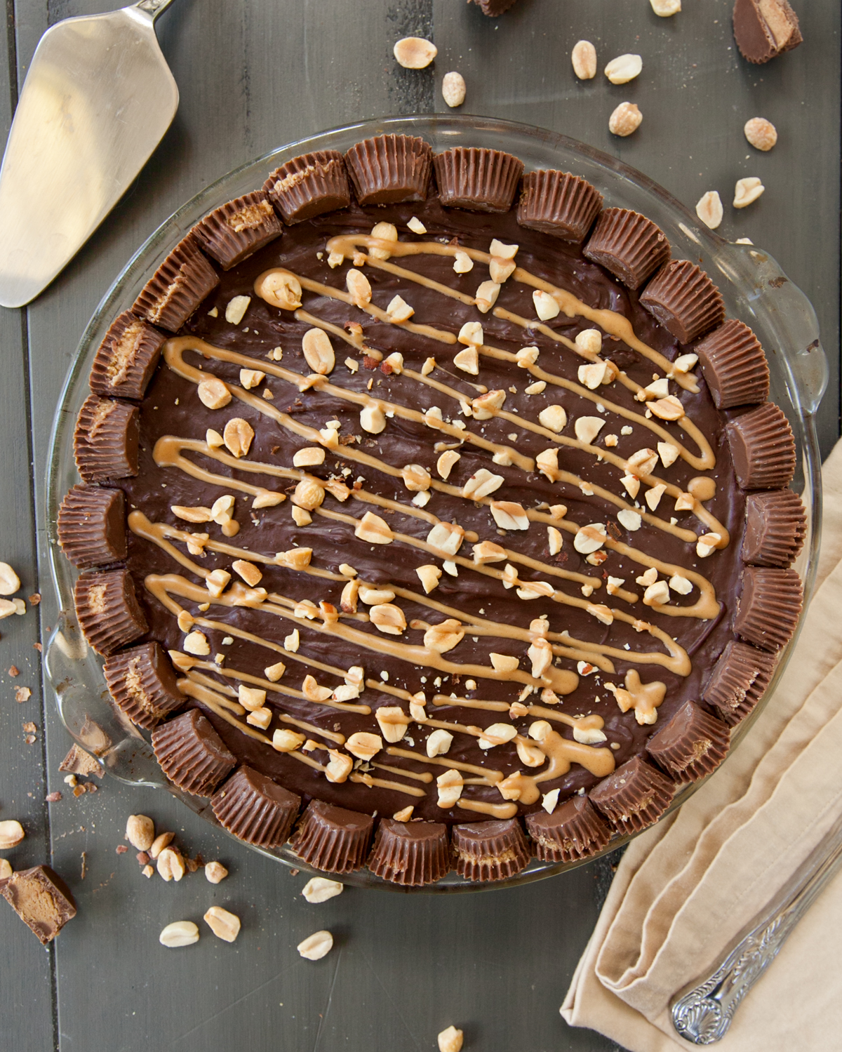 overhead chocolate peanut butter pie