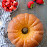 overhead flat lay of a sour cream pound cake