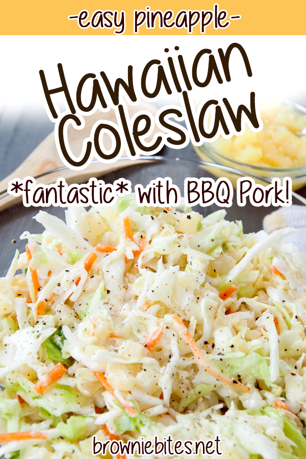 Pinterest image with text for hawaiian coleslaw