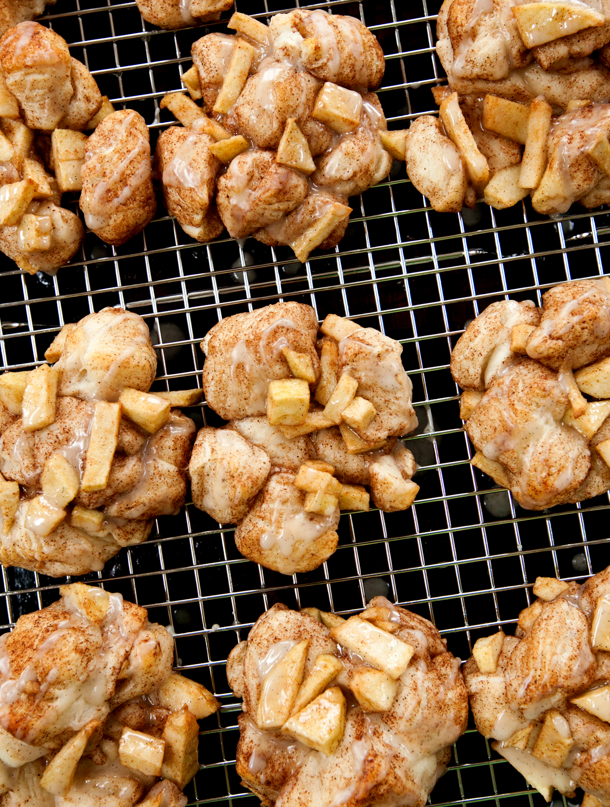 overhead view of several baked apple fritters