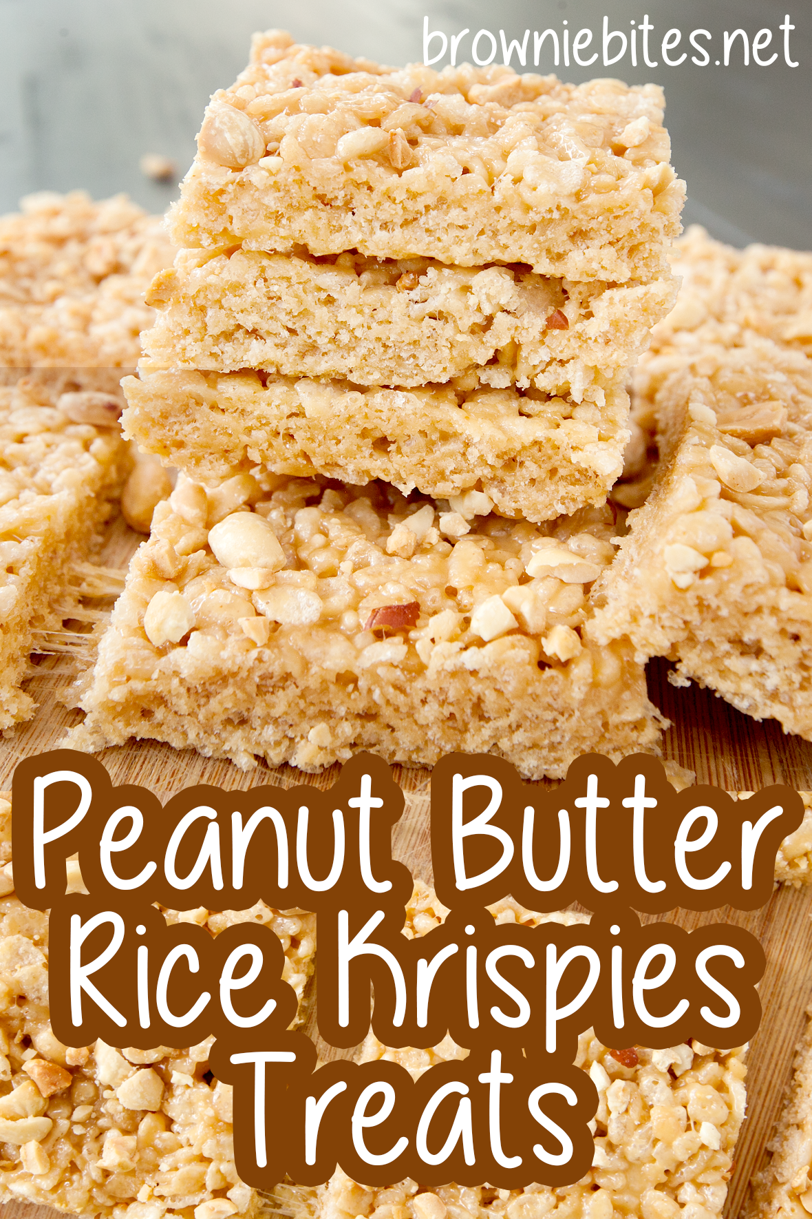 Peanut Butter Rice Krispie Bars with text for Pinterest
