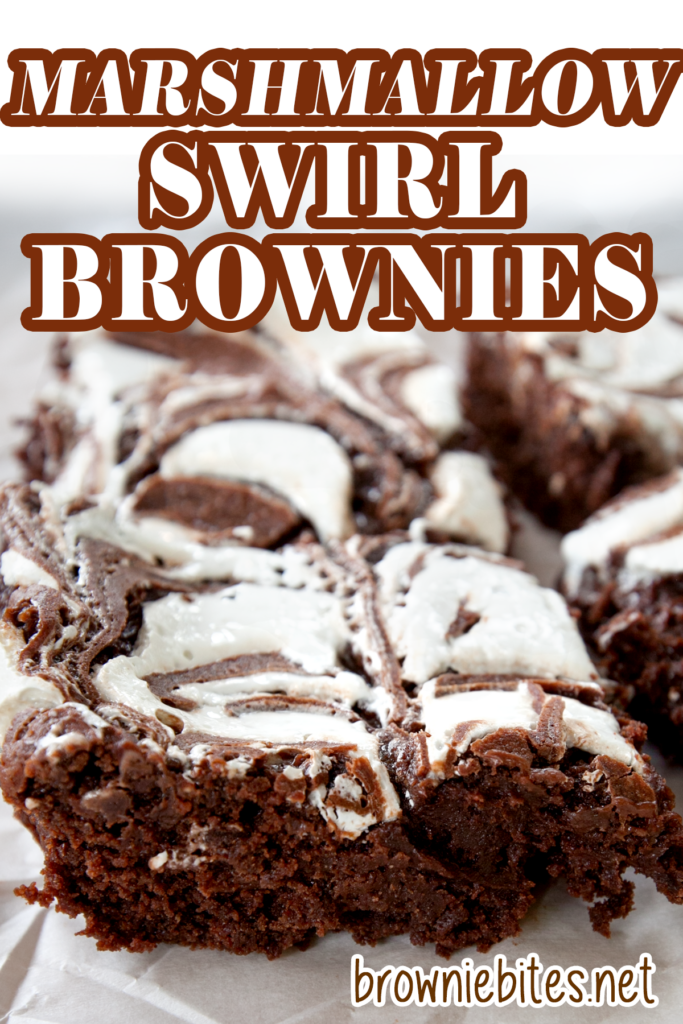 Close up of ooey gooey brownies with marshmallow fluff.