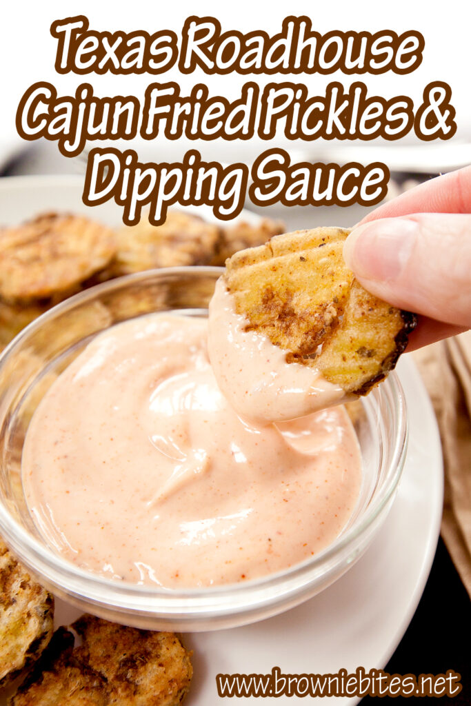 Pinterest image with text for dipping sauce for fried pickles that is a copycat of Texas Roadhouse's version.