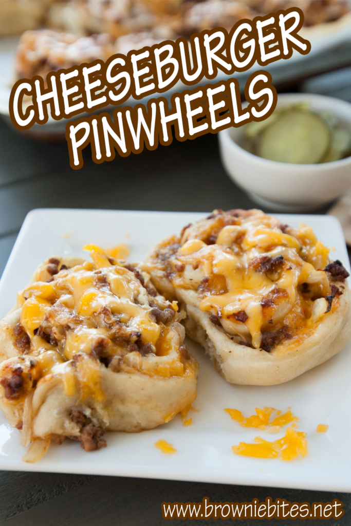 Cheesy cheeseburger pinwheels with text title for Pinterest users.