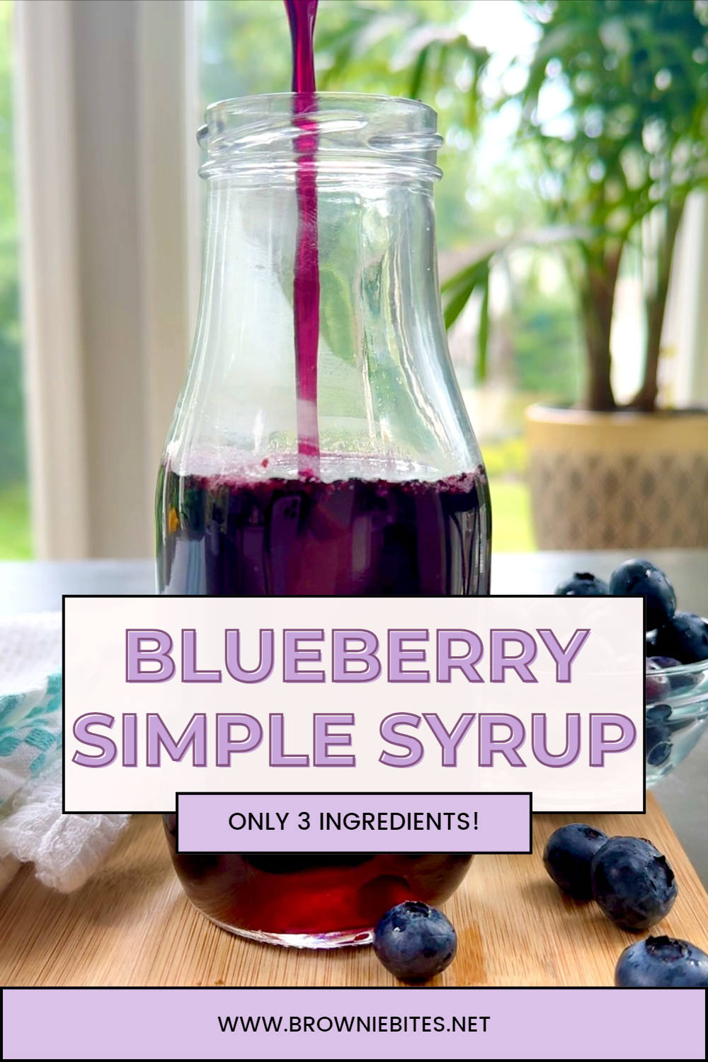 a pinterest-ready image with text for the recipe for blueberry syrup.