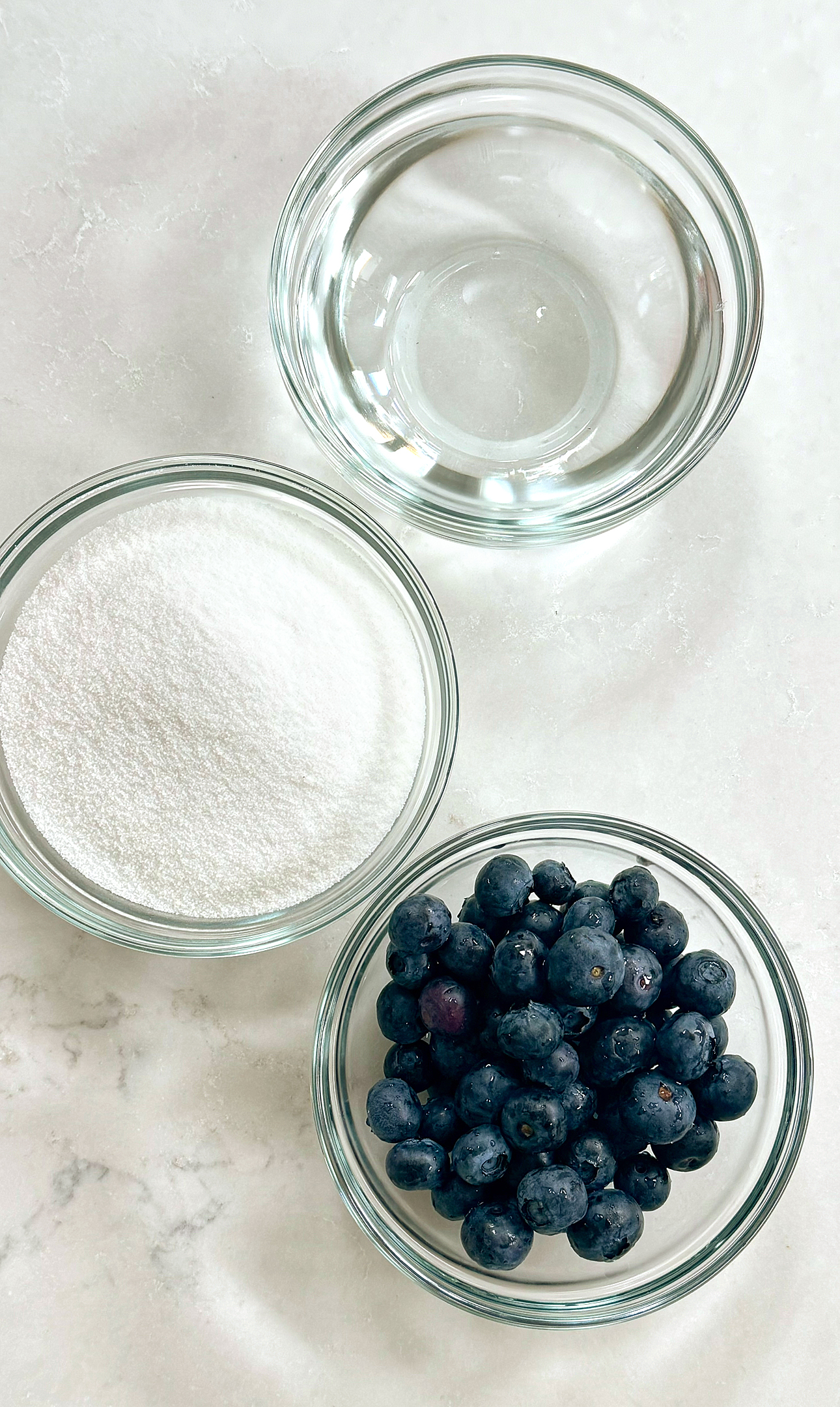overhead ingredient photo for blueberry simples syrup.