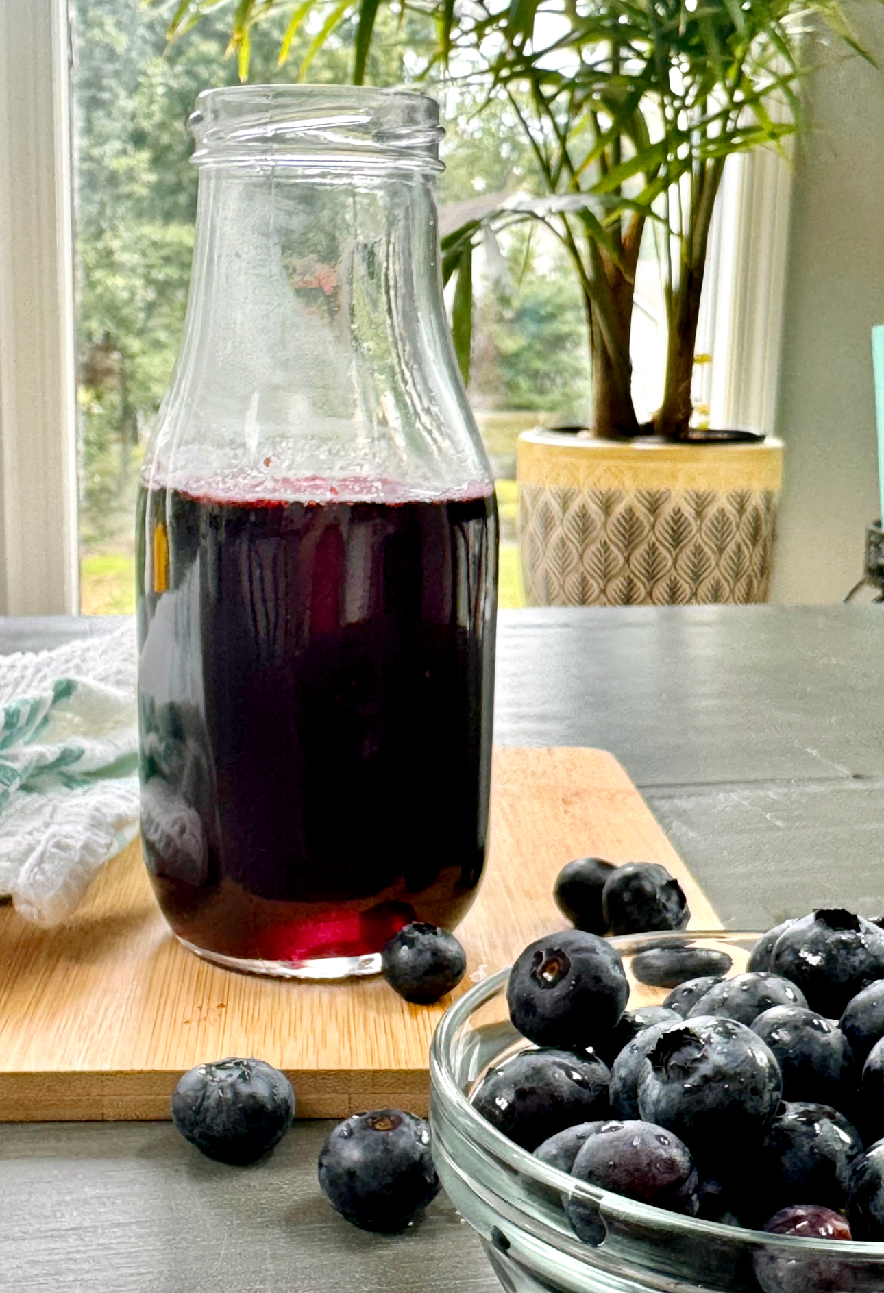 finished blueberry syrup ready to go into the refrigerator.